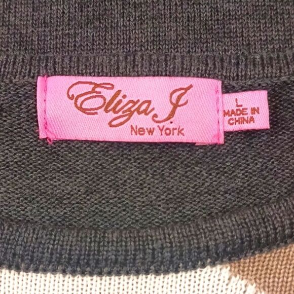 Eliza J long sleeve scoop neck  shift sweater dress with diamond pattern (large) - Picture 9 of 11